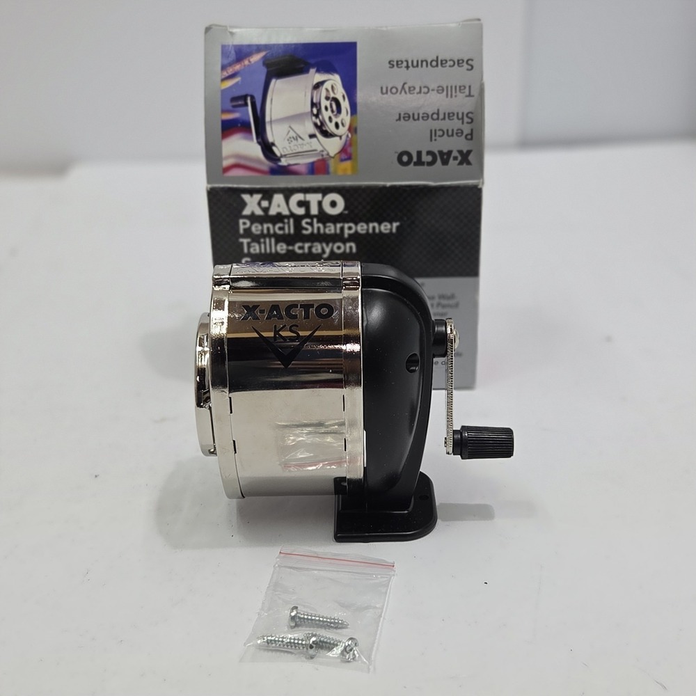 VTG 2003 X-ACTO BOSTON KS DELUXE PENCIL SHARPENER WALL MOUNT MANUAL CHROME NIB